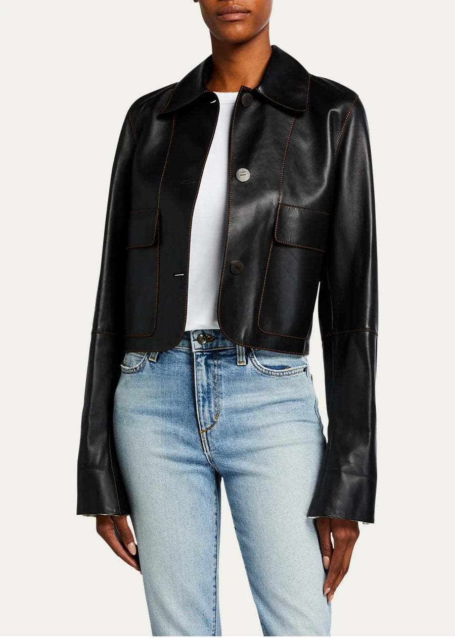 Womens Lambskin Black Leather Cropped Jacket, Western Biker Jacket, Party Wear Jacket