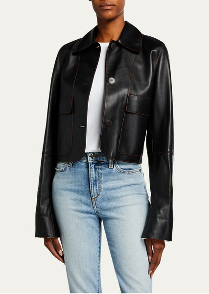 NOORA Womens Lambskin Black Leather Cropped Jacket, Western Biker Jacket, Party Wear Jacket, Gift For Her - Noora International