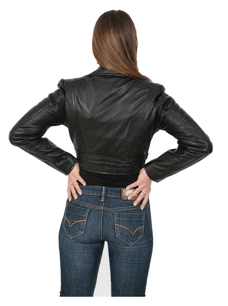 Noora Womens Lambskin Black Leather Cropped Jacket With Zipper & Pocket, Biker Crop Leather Jacket - Noora International