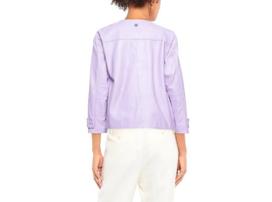 Noora Women's Lambskin Lavender Leather Dress, Handmade Casual Collarless Short Dress, Western Outfit Leather Dress - Noora International