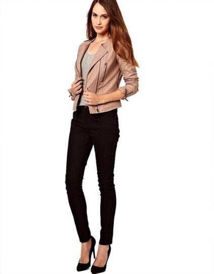 Noora Women's Lambskin Leather Flesh Pink Slim Fit Motorcycle Jacket | Quilted Biker Jacket With Sleeves & Pocket - RTS62 - Noora International