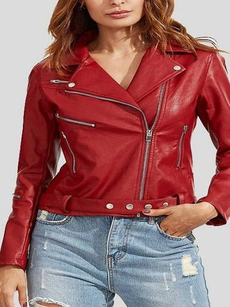 NOORA Women's Lambskin Leather Red Biker Jacket | Handmade Jacket With Zipper - SK 06 — standardized studio hero