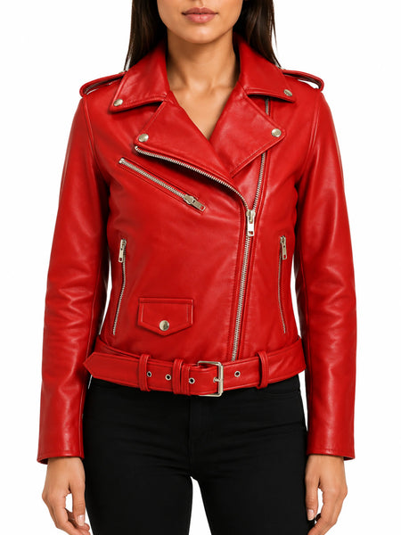 Noora Womens Leather Jacket Motorcycle Biker New Real Lambskin Jacket Red Coat — standardized studio hero