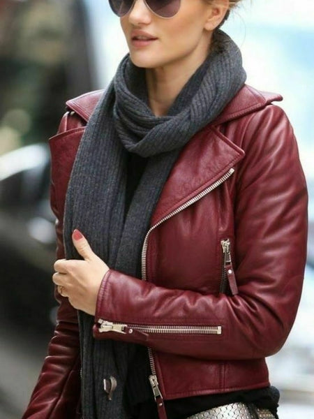 Noora Women's Maroon Lambskin Leather Jacket |Motorcycle Slim Fit Designer Biker Jacket | Western Wear Leather Jacket | — standardized studio hero