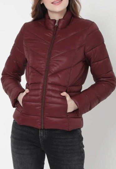 Noora Womens Puffer Leather Jacket | MAROON Leather Oversized Puffer Jacket | HANDMADE Leather Puffy Jacket | Casual QUILTED Leather Jacket | RTS06 - Noora International