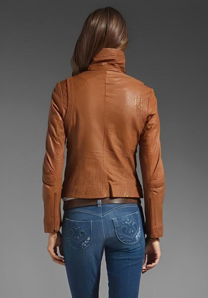 Noora Women's Tan Colour Lambskin Leather Jacket ST0210 - Noora International