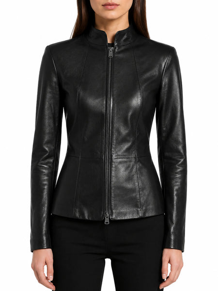 NOORA Women's Vintage Slim Fitted Soft Real Black Leather Ladies Biker Jacket Yk — standardized studio hero