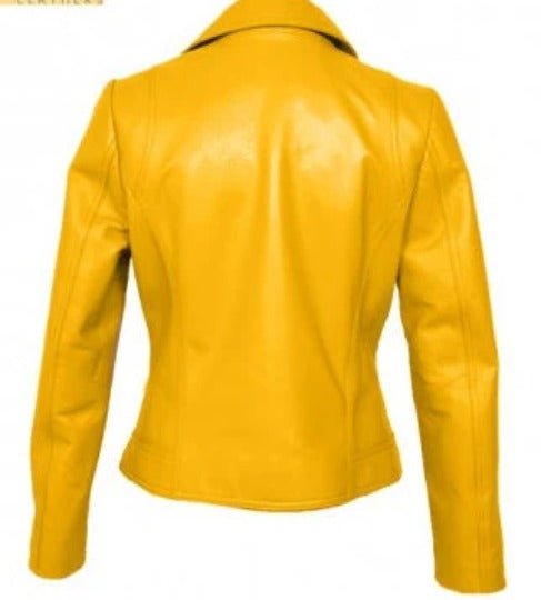 Noora Women's Yellow Leather Jacket, Western Party Wear Jacket, Ladies Slim Fit Motor Biker Leather Jacket - RTS48 - Noora International