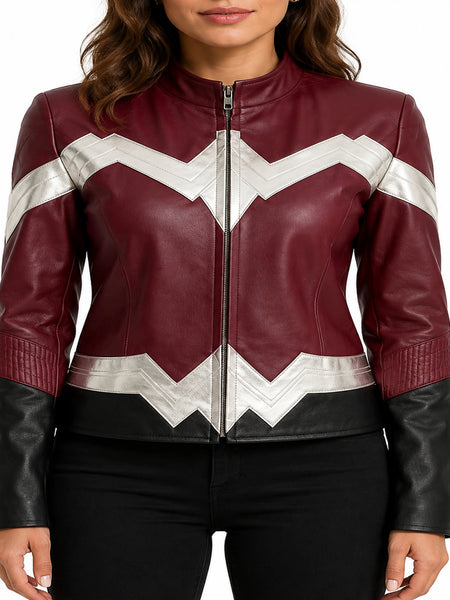 NOORA Women's Real Lambskin Colour Block Pattern Biker Jacket With Zipper | Bio Color Jacket | Slim Fit Jacket | ST0404 — standardized studio hero