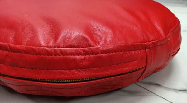 Red Round Sheepskin Leather Cushion Cover - Noora International