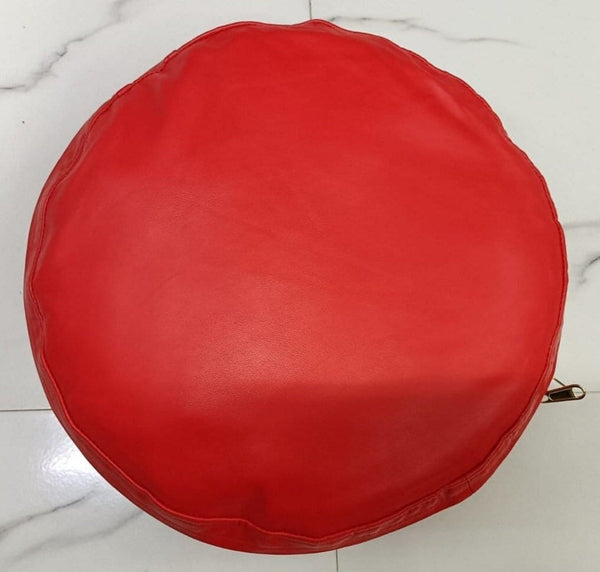 Red Round Sheepskin Leather Cushion Cover - Noora International