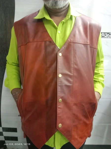 Reddish Antique Brown Leather Side Laces Vest - Noora International