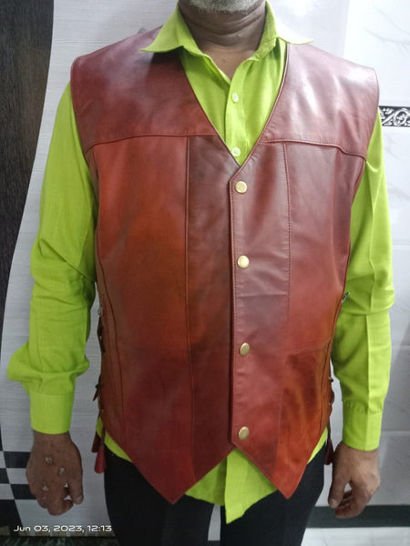 Reddish Antique Brown Leather Side Laces Vest - Noora International