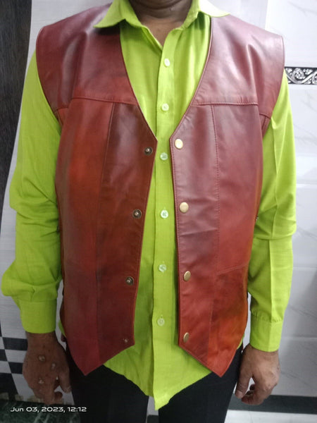 Reddish Antique Brown Leather Side Laces Vest - Noora International