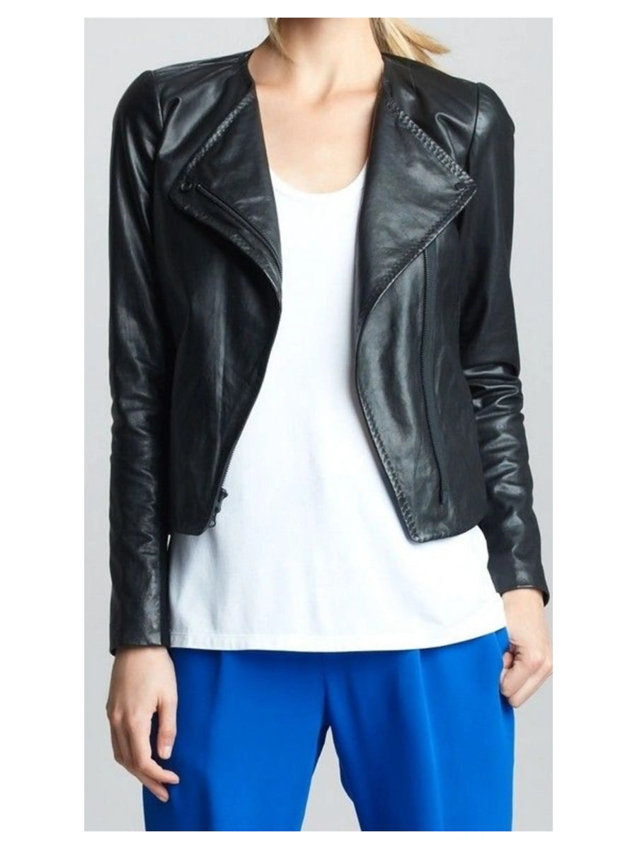 Women's Simple Black Leather Jacket