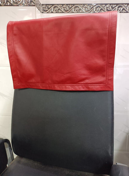 Tan/Red Lambskin Leather Recliner Headrest Cover - Noora International