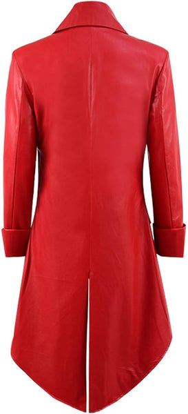 NOORA Men's STEAMPUNK Gothic Victorian Tailcoat Costum RED Genuine Leather Coat Party OverCoat,Long Coat,Classic Young Boy's Dress-SJ507