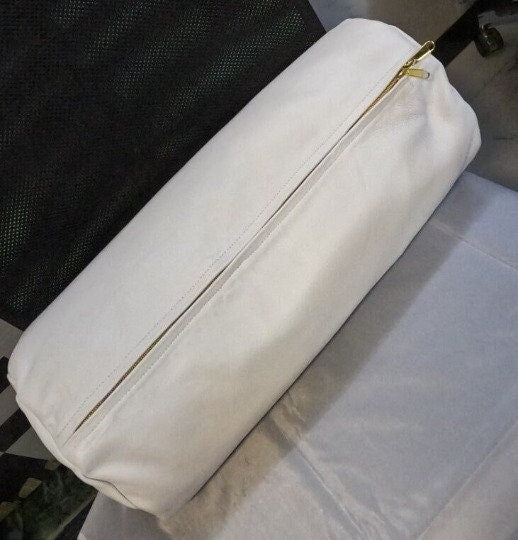 White Lambskin Leather Bolster Cushion Cover - Noora International