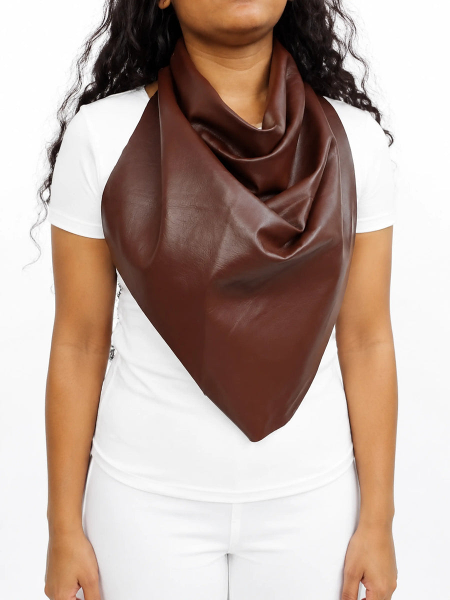Women Brown Leather Scarf Shawl Western Cowgirl Neckwarmer
