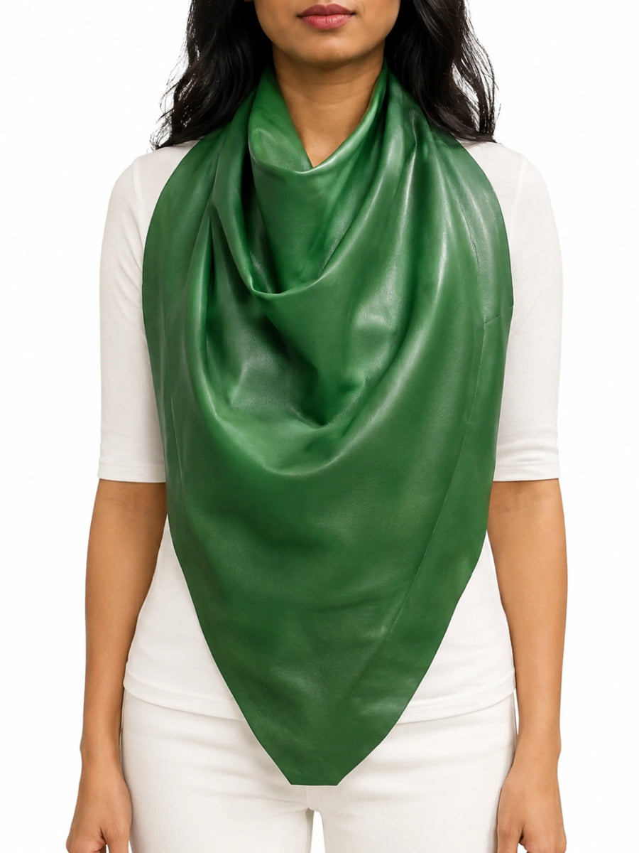 Women Green Leather Scarf Neckwarmer Shawl Western Cowgirl