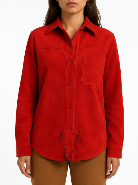 Women Suede Trucker Shirt Real Suede Red Western Shirt Jacket