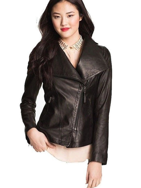 Noora Women's black biker jacket for women ST0221 — standardized studio hero