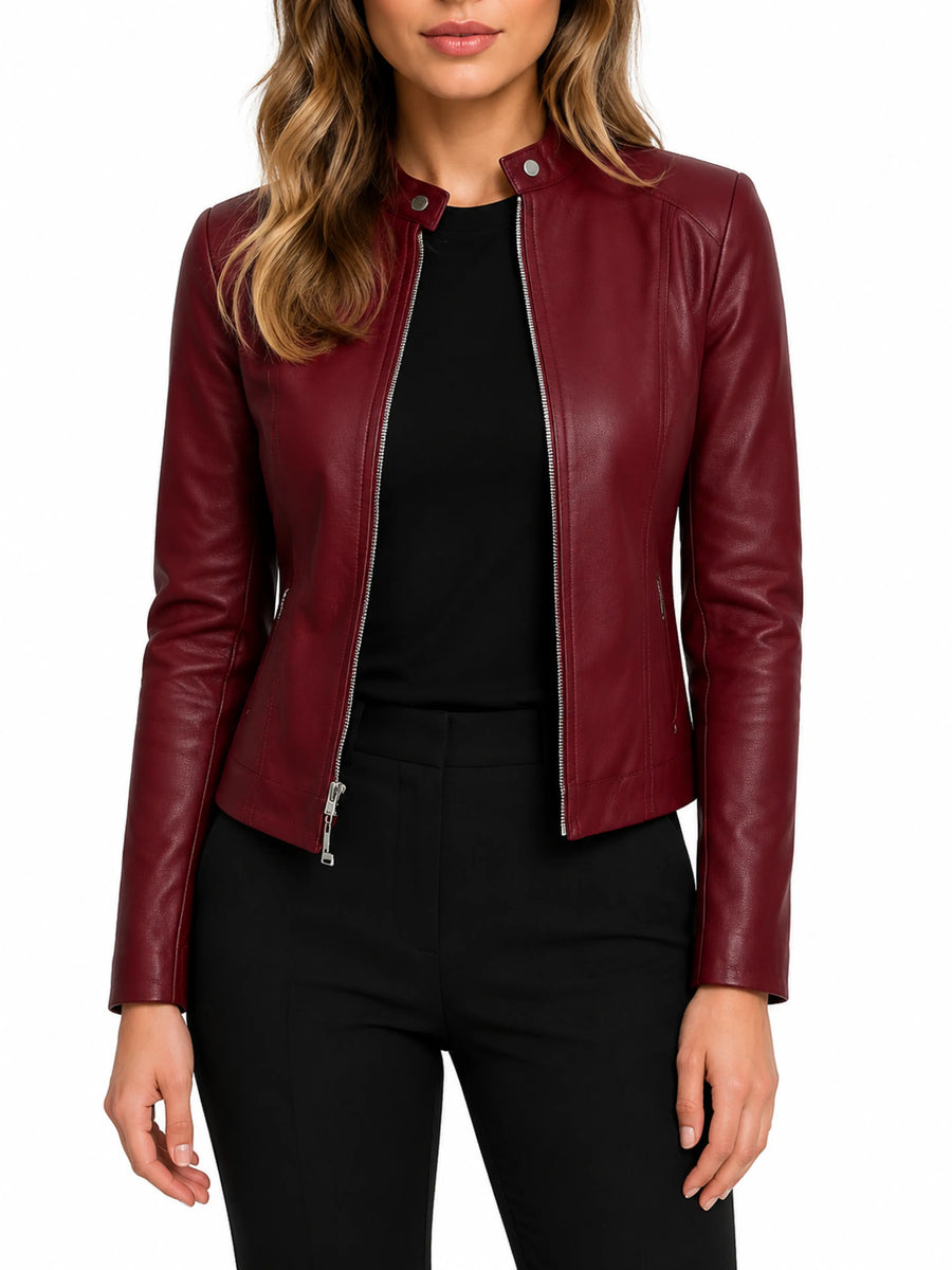 Women Real Soft Leather Blood Red Color Biker Jacket, Clubbing Party Glitter Jacket, Silver