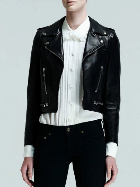 Noora Real Lambskin Black Leather Cropped Jacket | Stylish Clubbing & Partywear Leather Outwear for Womens | — standardized hero
