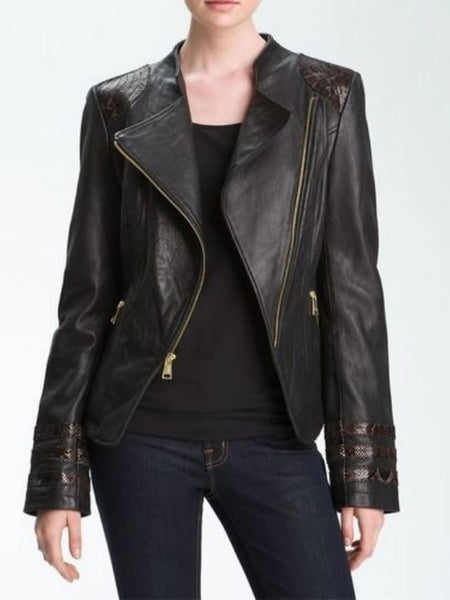 women's black-detailed leather jacket ST0302 — standardized studio hero
