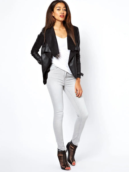 Noora Women's Sheepskin Leather Jacket Black | Stylish Biker Slim Fit Outerwear Long Sleeve Short Leather Jacket | Gift for Christmas | ST02 — standardized studio hero