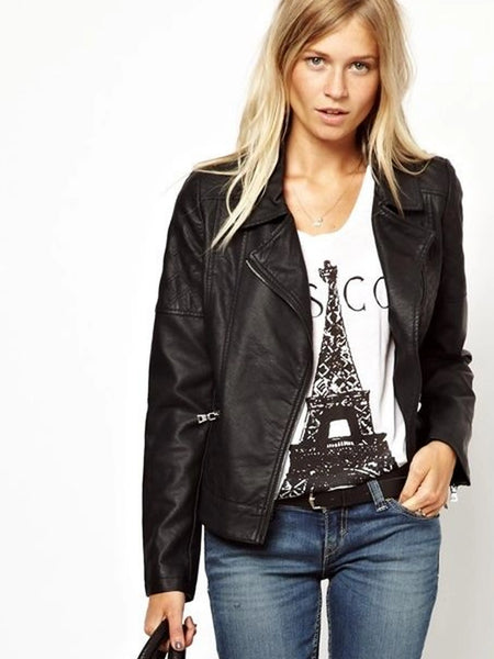 Noora women's black notched collar leather jacket Motorcycle Leather Jacket ST0234 — standardized studio hero