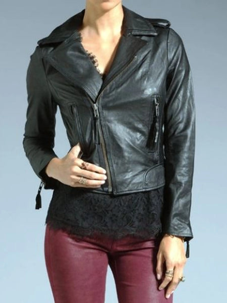 Noora women's black quilted biker leather jacket with a side zipper ST0251 — standardized studio hero