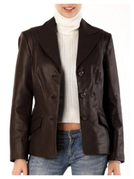 Women's Brown Blazer (Leather) Jacket ST0341 — standardized 2880×3840 hero