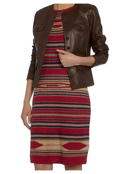 Women's Brown Button Up Leather Jacket ST0351 — standardized 2880×3840 hero