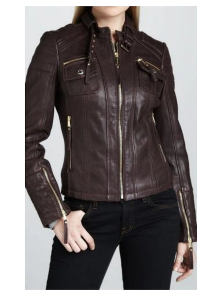 Women's Dark Brown Fitted Jacket With Front Pockets ST0267 — standardized 2880×3840 hero