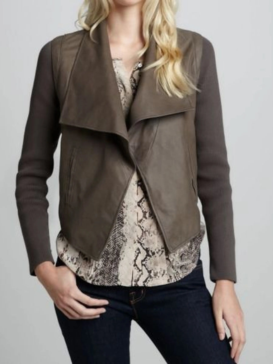 Women's Brown Combination of Suede & Leather Jacket