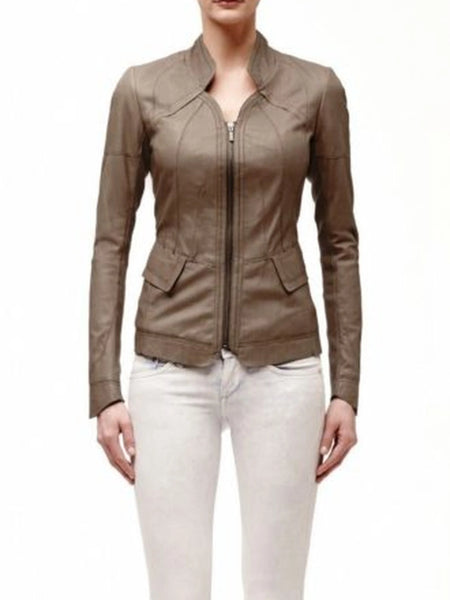 Noora Women's Burnt-Almond fitted Motorcycle leather jacket ST0295 — standardized studio hero