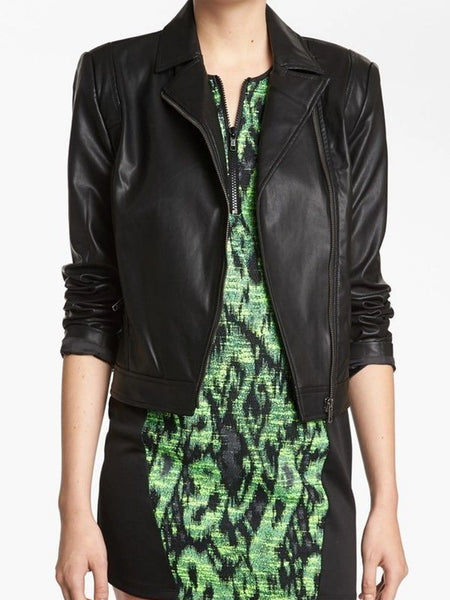 Noora Women's Classic black leather jacket ST0308 — standardized studio hero