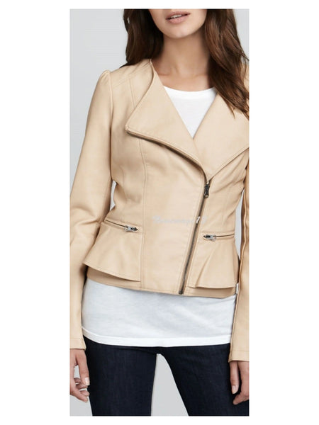 Women's Cream Leather Jacket ST0337 — standardized 2880×3840 hero