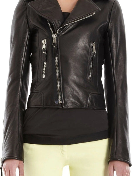 Noora Women's Cropped and fitted Black Lambskin Leather jacket ST0206 — standardized studio hero