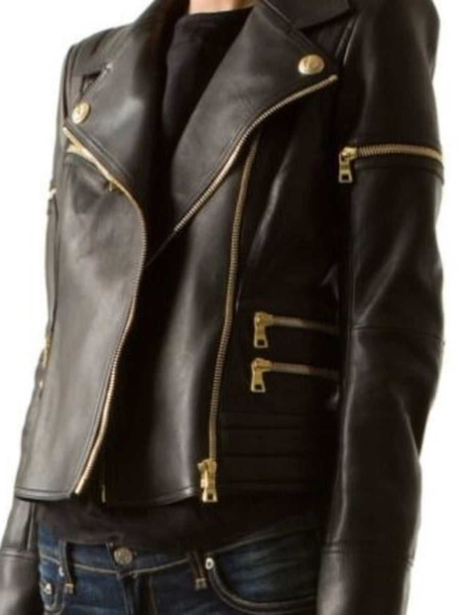 Women's Black Motorcycle Leather Jacket