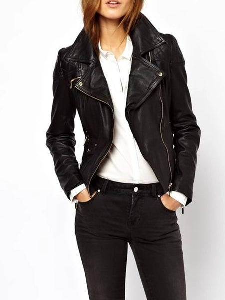 Noora women's fitted black motorcycle leather jacket ST0246 — standardized studio hero