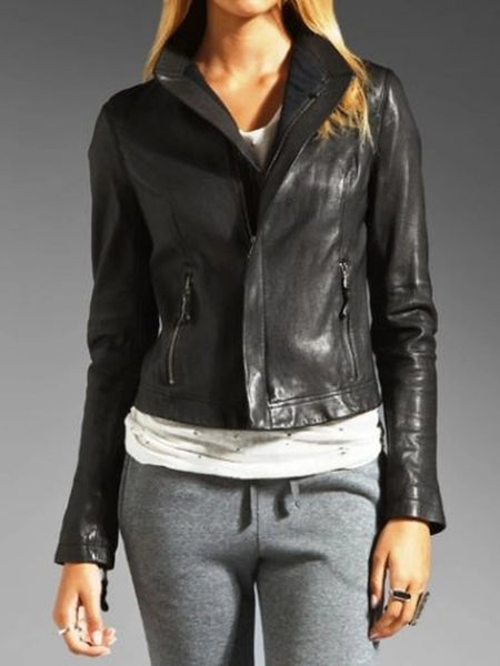 Noora Women's space grey Biker leather jacket ST0231 — standardized studio hero