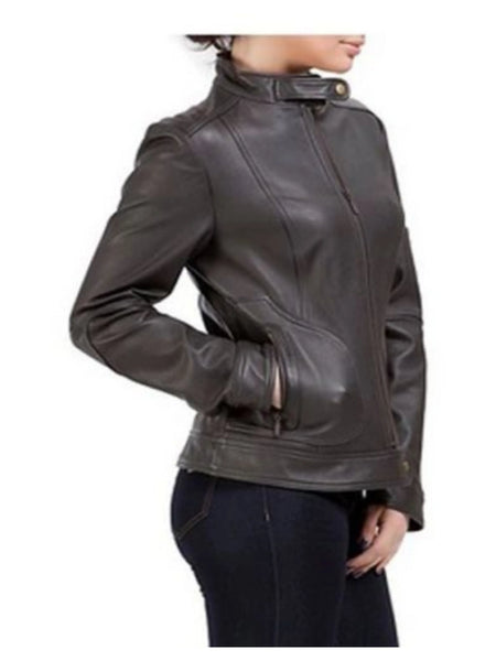 Women's Grey Solid Leather Jacket ST0317 — standardized 2880×3840 hero
