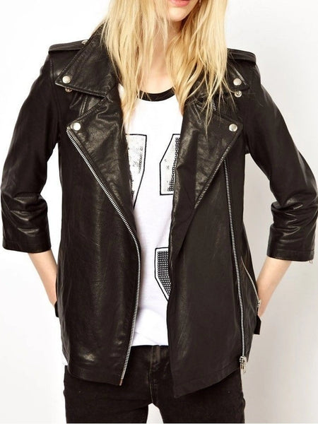 Noora Women's leather jacket with 3/4th  sleeves , Biker Style Leather Jacket  ST0321 — standardized studio hero