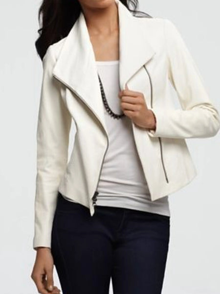 Noora Women’s pure white leather jacket ST0276 — standardized studio hero