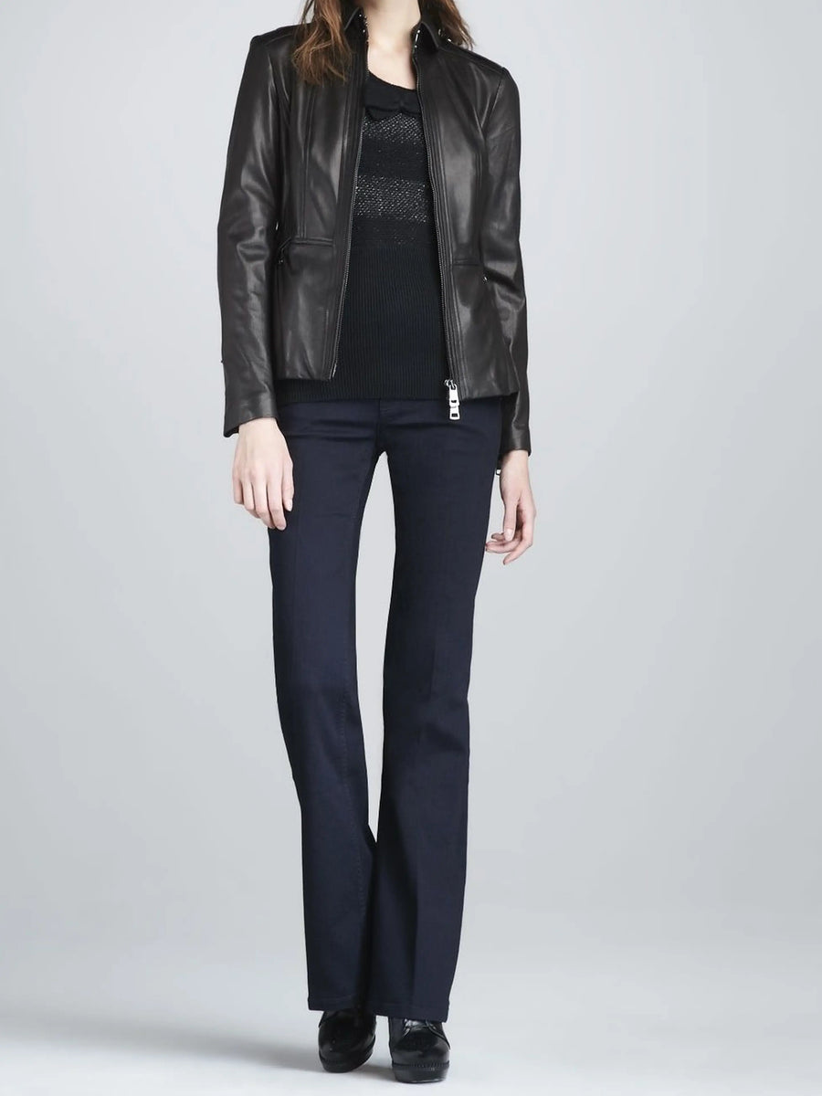 Women's simple black peplum leather jacket