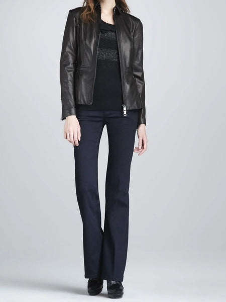 Noora women's simple black peplum leather jacket ST0272 — standardized studio hero