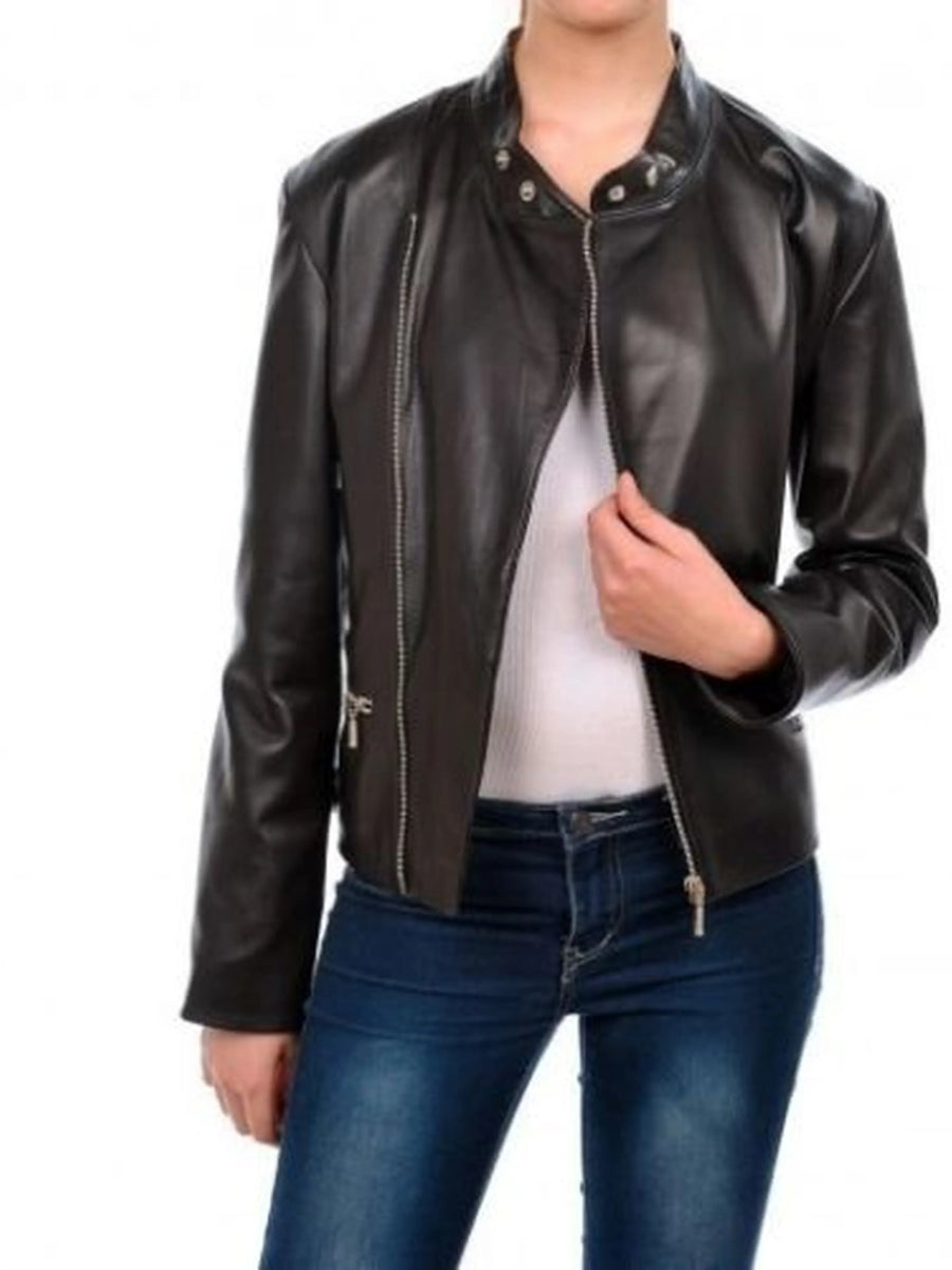 Women's Simple Brown Motorcycle leather jacket