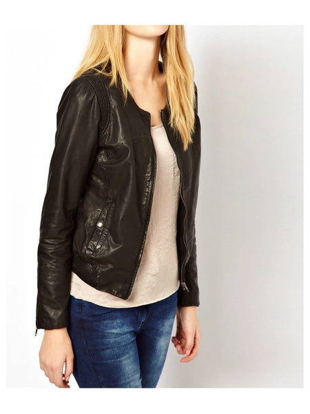 Women's Simple Brown leather jacket ST0284 — standardized 2880×3840 hero